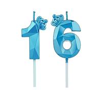 DTXLX Velas 3D cumpleaños Azul números 16 con corona, para tartas, decoración cumpleaños, velas cumpleaños niños, fiestas, bodas, fiestas empresa, aniversarios (Azul #16)