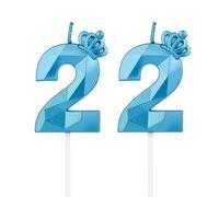 DTXLX Velas 3D cumpleaños Azul números 22 con corona, para tartas, decoración cumpleaños, velas cumpleaños niños, fiestas, bodas, fiestas empresa, aniversarios (Azul #22)