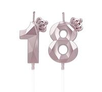 DTXLX Velas 3D cumpleaños Oro Rosa números 18 con corona, para tartas, decoración cumpleaños, velas cumpleaños niños, fiestas, bodas, fiestas empresa, aniversarios (Oro Rosa #18)