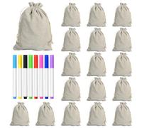 DTYGUIXE Bolsas de Tela Pequeñas para Regalos, 50 Saquitos de Algodón de 13,5 x 9,5 cm y 8 Rotuladores de Colores Bolsitas de Tela para Regalos Detalles Chuches Joyas de Boda Cumpleaños Comunión