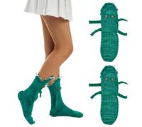 DTYGUIXE Calcetines de Punto de Cocodrilo Verdes, Suaves y Calentitos de Estar por Casa, Animales Divertidos, Invierno Largos para Hombre Mujer Tallas 32 a 46