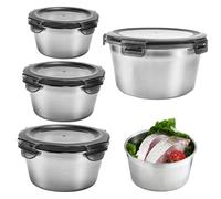 DTYGUIXE Recipientes de Acero Inoxidable 304 para Alimentos, 4 Contenedores Herméticos de Acero Inoxidable con Tapa de 0,4L/ 0,6L/ 1,1L /2,2L Cuencos de Acero Inoxidable Apilables para la Cocina