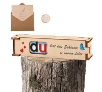Du Bist Das Schönste in Meinem Leben - Chocolaoriegel Geschenkbox Set aus Holz mit Grußkarte & Umschlag (Ohne Duplo) - Geschenke für Mutter, Padre, BFF, Freundin, Beste Freundin