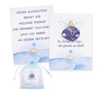 Du Schaffst Das Geschenk Glücksstein mit Karte, Mutmacher Geschenke Mutwercher, Mutsteine für Kinder, kleine Mut Makcher Geschenke bei Krankheit, Glücksbringer für Op,Prüfung, Operation (blau)