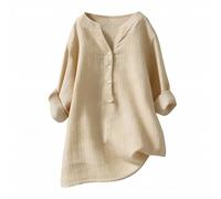 duaicnvow Blusa de lino de algodón con botones para mujer, estilo informal, para primavera, primavera, color liso, para trabajo, informal, holgada, para uso diario, verano, cuello redondo, estilo