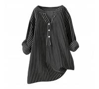 duaicnvow Blusa de lino de algodón con botones para mujer, estilo informal, para primavera, primavera, color liso, para trabajo, informal, holgada, para uso diario, verano, cuello redondo, estilo