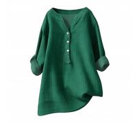 duaicnvow Blusa de lino de algodón con botones para mujer, estilo informal, para primavera, primavera, color liso, para trabajo, informal, holgada, para uso diario, verano, cuello redondo, estilo