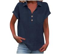 duaicnvow Blusa tipo túnica informal con botones y cuello en V para mujer, holgada, de moda, color liso, dobladillo fluido, para oficina, trabajo, para mujer, azul marino, XXL