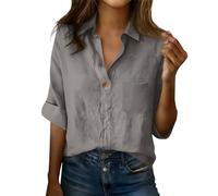 duaicnvow Camiseta de primavera de lino y algodón con manga casquillo para mujer, blusas de lino de algodón con bordado floral, blusas para mujer, blusas para mujer, cuello en V, color liso, casual