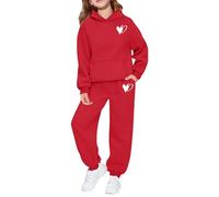 duaicnvow Conjunto de 2 Piezas Chándal Con Capucha Patrones de Amor para Niños y Niñas,Color Sólido Sudadera Con Capucha y Pantalones Jogging Pies Atados Conjunto Niñas, Ropa Deportiva Para Primavera