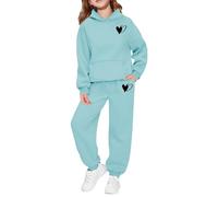 duaicnvow Conjunto de 2 Piezas Chándal Con Capucha Patrones de Amor para Niños y Niñas,Color Sólido Sudadera Con Capucha y Pantalones Jogging Pies Atados Conjunto Niñas, Ropa Deportiva Para Primavera