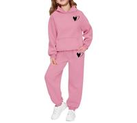 duaicnvow Conjunto de 2 Piezas Chándal Con Capucha Patrones de Amor para Niños y Niñas,Color Sólido Sudadera Con Capucha y Pantalones Jogging Pies Atados Conjunto Niñas, Ropa Deportiva Para Primavera