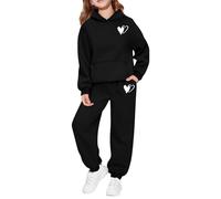 duaicnvow Conjunto de 2 Piezas Chándal Con Capucha Patrones de Amor para Niños y Niñas,Color Sólido Sudadera Con Capucha y Pantalones Jogging Pies Atados Conjunto Niñas, Ropa Deportiva Para Primavera