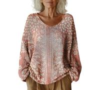 duaicnvow Fairisle - Jersey de manga larga para mujer, cuello redondo, casual, moderno, elegante, con dobladillo curvado, túnica larga para llevar con leggings, rosa claro, XXL
