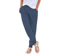 duaicnvow Pantalones clásicos de lino para mujer, ligeros, con cordón, holgados, de algodón, para verano, estilo palazzo, talla grande, capris, azul marino, S