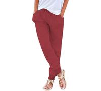 duaicnvow Pantalones clásicos de lino para mujer, ligeros, con cordón, holgados, de algodón, para verano, estilo palazzo, talla grande, capris, rosso, S