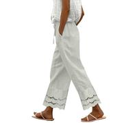 duaicnvow Pantalones de lino casuales de verano para mujer, pantalones cortos de lino de algodón, pantalones holgados Palazzo, pantalones de descanso para trabajo, salir, playa, marrón, S