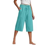 duaicnvow Pantalones de lino de pierna recta para mujer, con cintura elástica y bolsillos, pantalones cortos de verano con cintura elástica y bolsillos, pantalones largos sueltos, ligeros, casuales