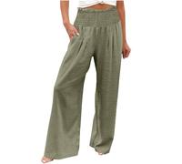 duaicnvow Pantalones de lino de pierna recta para mujer, ligeros, con cordón, holgados, pantalones de descanso delgados y anchos, cintura alta, transpirables, palazzo, para mujer, talla grande, capris