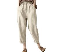 duaicnvow Pantalones De Lino Mujer Cintura Alta Elasticos Largas Pantalónes Deporte Elástica Pantalon Largos Ligeros Vintage Rectos con Bolsillos y Pliegues Pantalón Trabajo Largos con Bolsillos