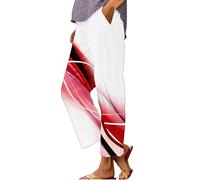 duaicnvow Pantalones de lino para mujer, pantalones rectos de pierna ancha, pantalones de descanso para mujer, cintura elástica, ligeros, pantalones casuales para vacaciones, playa, Reino Unido, rosso