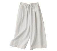 duaicnvow Pantalones de lino para mujer, rectos, de pierna ancha, pantalones de descanso para mujer, cintura elástica, pantalones ligeros para deportes, correr, blanco, XXL
