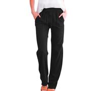 duaicnvow Pantalones deportivos de pierna recta para mujer, de algodón y lino, pantalones rectos de pierna ancha, holgados, palazzo, pantalones de descanso para trabajo, salir, playa, Negro, M