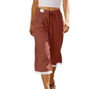duaicnvow Pantalones Mujer Casuales de Lino de Algodón Cintura Alta Elásticos Largas Casuales Fluido Largo Cintura Alta Elástico con Bolsillos Y Cordón Rectos Elegantes Playa Vacaciones Boho