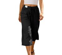 duaicnvow Pantalones Mujer Casuales de Lino de Algodón Cintura Alta Elásticos Largas Casuales Fluido Largo Cintura Alta Elástico con Bolsillos Y Cordón Rectos Elegantes Playa Vacaciones Boho