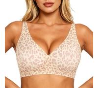 duaicnvow Sujetador Sin Aros Mujer Jelly Bra Push Up Sujetador Estampado Leopardo Invisible Bralette Sin Costuras Escote V Tirantes Ajustables Transpirable Sujeción Flexible Cómodo Mujer Talla Grande