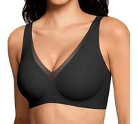 duaicnvow Sujetador sin Aros Mujer, Sujetador Reductor Push Up con Relleno Cómodo Sujetadores Invisible Mujer, Sin Costuras Escote V con Malla Transparente Tirantes Cómodo Bralette para Uso Diario