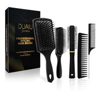 DUAIU 5 piezas Peine para hombre y mujer Set de peines para todo tipo de cabello Cepillo plano Cepillo desenredante Cepillo redondo para flequillo Peine de púas anchas Herramientas para peluqueros