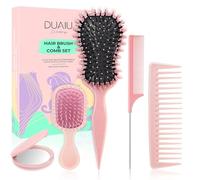 DUAIU Juego de 5 cepillos para el pelo para mujer con cerdas de jabalí, cepillo definidor de rizos, peine de dientes anchos, peine de cola de rata y mini espejo, desenreda, estilo y masaje para