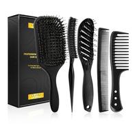 DUAIU Juego de Cepillo de Pelo Para Hombre, Kit de Peinado para Hombre 5 Piezas: Cepillo de Pelo, Cepillo Ventilado, Cepillo Voluminizador, Peine de Púas Anchas y Peine/Cepillo Doble Cara