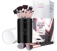 DUAIU Set de Brochas de Maquillaje - 16 Piezas Profesional Set Pinceles Maquillaje - Fibras Veganas Pinceles Sintéticos Para Correctores en Polvo de Base Blush Eyeshadow (Negro)