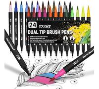 Dual Brush Pen Set de 24 rotuladores de doble fibra, lápices de acuarela a base de agua para acuarela Watercolo Bullet Journal Handlettering caligrafía manga libros para colorear con rotuladores y