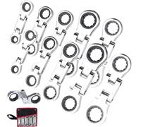 Dual-Drive Nano Flex-Head Pocket Ratchet, Double Box End Ratcheting Wrench Set, 3/4“ Inch Retractable Ratchets Wrenches Set, with Storage Pouch for Auto Repair, Narrow Spaces and Home DIY (2psc)