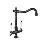 Dual Handle Kitchen Faucet Deck Mounted Single Hole Hot Cold Water Mixer Crane Kitchen Sink Faucets Antique Bronze Black ELK9088(Black)