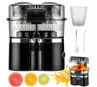 Dual-Head Automatic Citrus Juicer, 100W Citrus Juicer Electric, Built-In Cutter, Juice Press with 18000 RPM Motor for Oranges, Lemons, and Limes, Easy to Clean & Use (A)