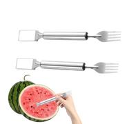 Dual Head Stainless Fruit Cutter Melon Fork, 2-in-1 Watermelon Slicer & ForkPortable, Tool Easy Grip Handle for Home Party Camping (2 PCS)
