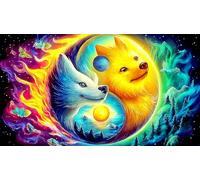 Dual-Moon-Lobo-Fantasy-Art Rompecabezas para Adultos: 1000 Piezas de Cartón Reciclado - Decoración 75x50cm/1000pcs