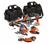 Dual Power DUA5400338128639 Pack 4 Herramientas 20V: Taladro/Destornillador, Amoladora Angular, Lijadora Manual, Sierra Circular con 2 Baterías