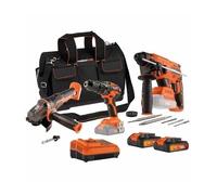 DUAL POWER Kit 3 herramientas 20 V inalámbrico taladro amoladora martillo | Baterías de 3,0 Ah + cargador incluido; maletín de transporte; disco no incluido para la amoladora