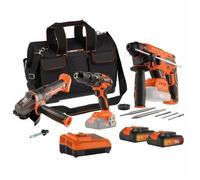 Dual Power Pack 3 Herramientas 20 V Taladro/atornillador Amoladora Angular Taladro Percutor con 2 Baterías y Cargador Bolsa