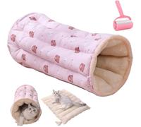 Dual-Purpose Fall Winter Pet Bed Mat,Multifunctional Soft Pet Tunnel Bed,Indoor Plush Warm Cats Enclosed Mats,Self Play Cat Hideaway Tent,Washable Cat Toy Nest (Pink, M:75 * 50cm/29.53 * 19.69in)