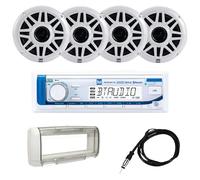 Dual Receptor Multimedia Digital Am/FM Marino MXP154SG con Bluetooth Integrado | (4) Altavoces Marinos de 6,5 ″ | Splashguard | Antena | Reproducción USB con Carga rápida 2.1A | Blanco