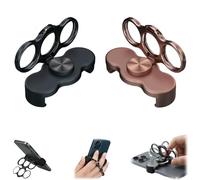 Dual-Ring Three-Finger Back Clip Holder,Multipurpose 360° Rotation Magnetic Foldable Phone Grip Stand,Phone Ring Three-Finger Kickstand Grip Holder for for Car,Desk,Office (Black+Rose Gold)