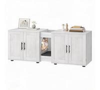 Dual-Room - Armario de madera para 2 gatos, caja de arena oculta con alfombrilla para rascar, almacenamiento de arena para mascotas, jaulas para gatos interiores, impermeable, fácil de limpiar, 55 x