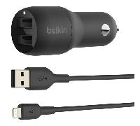 Belkin Cargador para Coche Doble USB de 24 W + Cable Lightning Boost Charge (2 Puertos USB, para iPhone 14/14 Plus, 14 Pro, 14 Pro Max, 13, 12 y Modelos Anteriores además de iPad y AirPods)