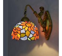 Dualbao Aplique de Pared con Lámpara de Girasol Amarillo Naranja, Luz de Pared Vintage Pastoral de Vidrio Teñido en Blanco, Azul y Púrpura para Decoración de Hotel, Hogar, Dormitorio,Naranja